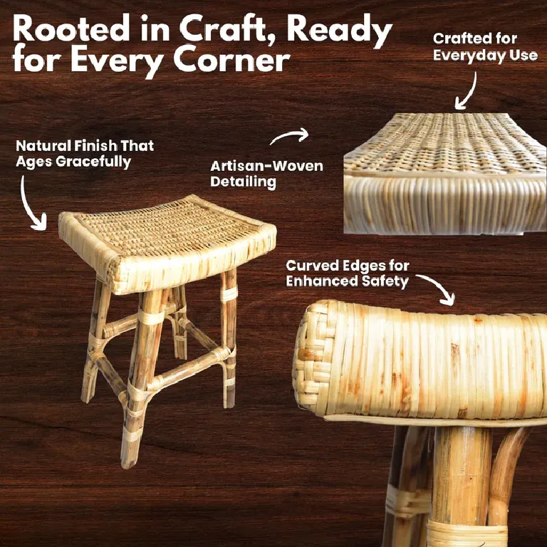 Cane Stool with Willow Weave for Indoor Seating