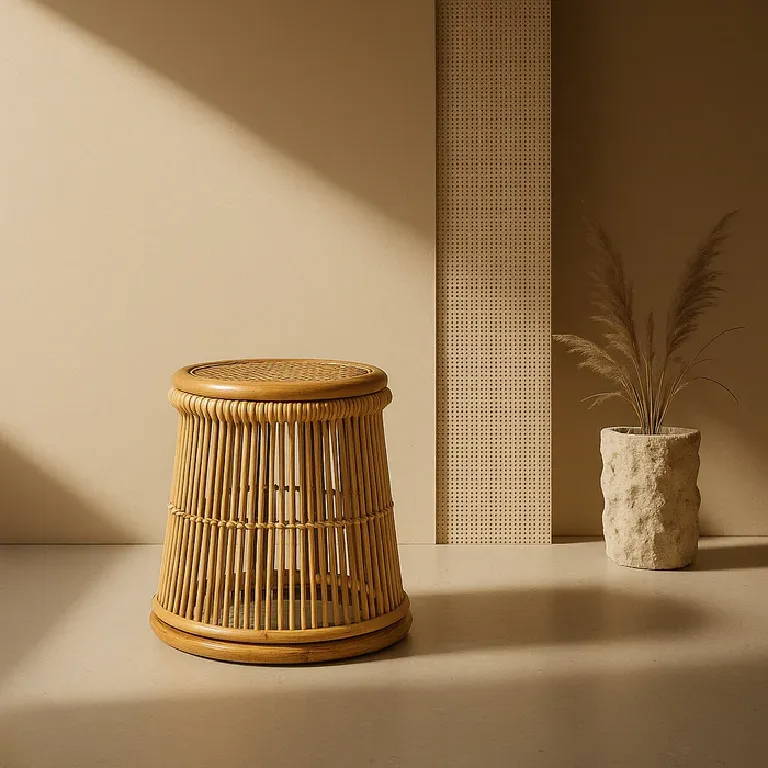 Moonshine Cane Stool with Cylindrical Design for Indoor and Outdoor Seating