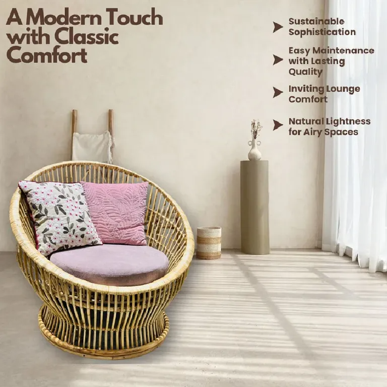 Single Round Sofa Retreat in Natural Rattan for Indoor & Outdoor