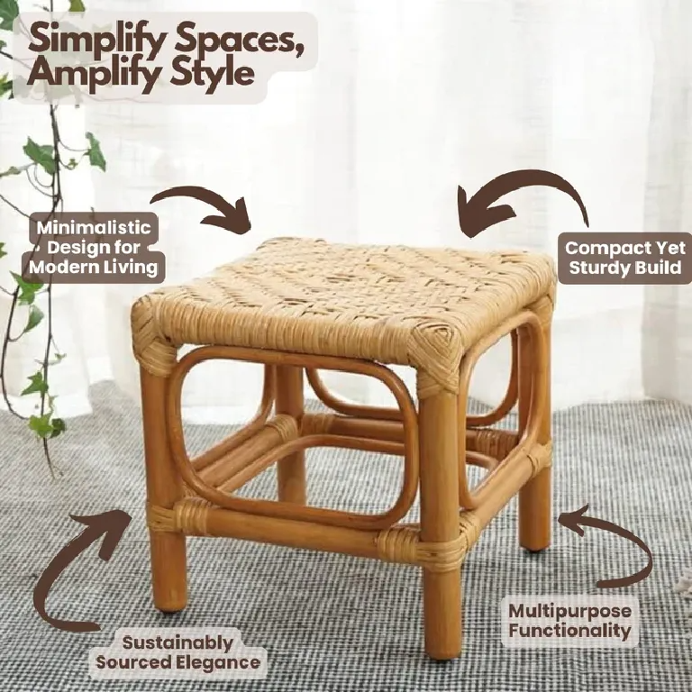 Rattan Stool with Natural Nook Weave for Indoor Spaces