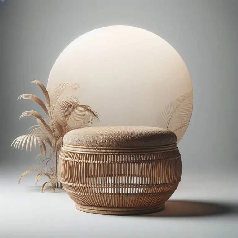 Cane Stool with Round Rattan Weave for Indoor and Outdoor Use