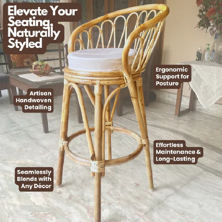 Rattan Bar Chair with Zephyr Weave Cushioned Seat