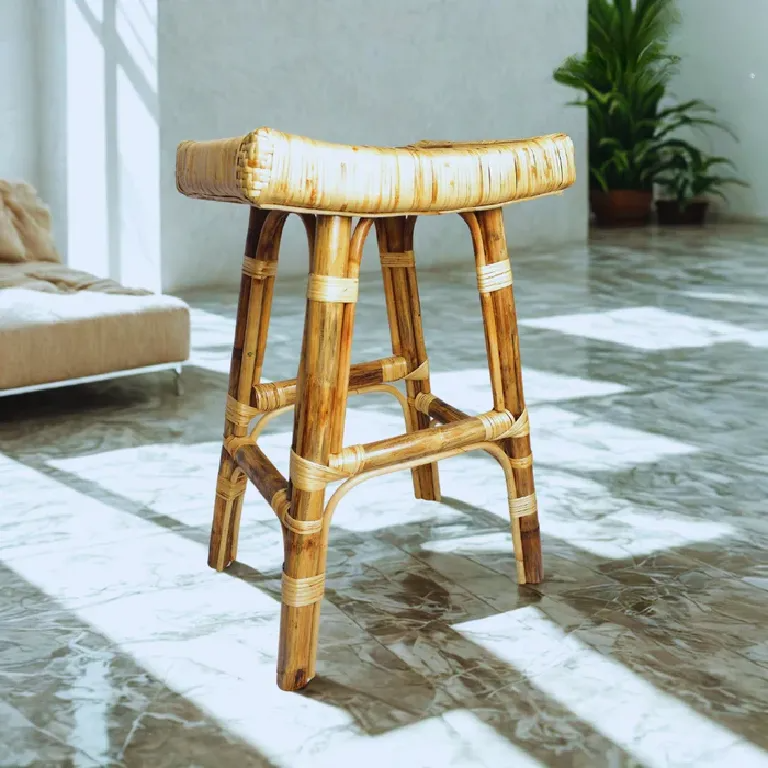 Cane Stool with Willow Weave for Indoor Seating