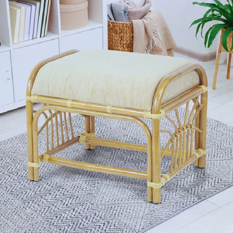 Cane Stool with Tranquil Rattan Design for Indoor Footrest