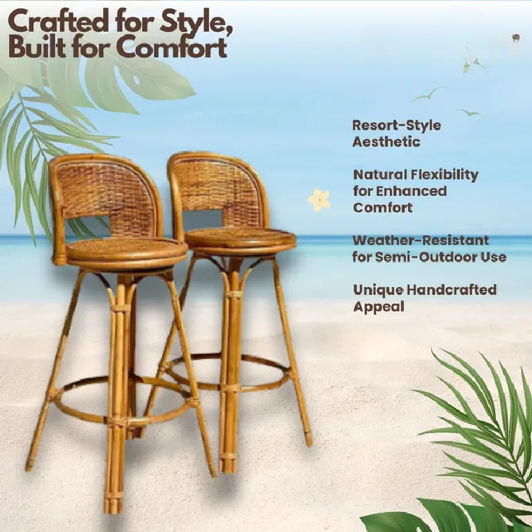 Cane Bar Chair with Coastal Woven Backrest for Interiors