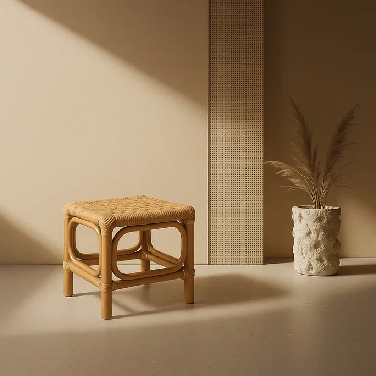 Rattan Stool with Natural Nook Weave for Indoor Spaces
