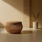 Cane Stool with Round Rattan Weave for Indoor and Outdoor Use