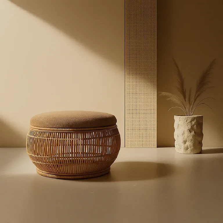 Cane Stool with Round Rattan Weave for Indoor and Outdoor Use