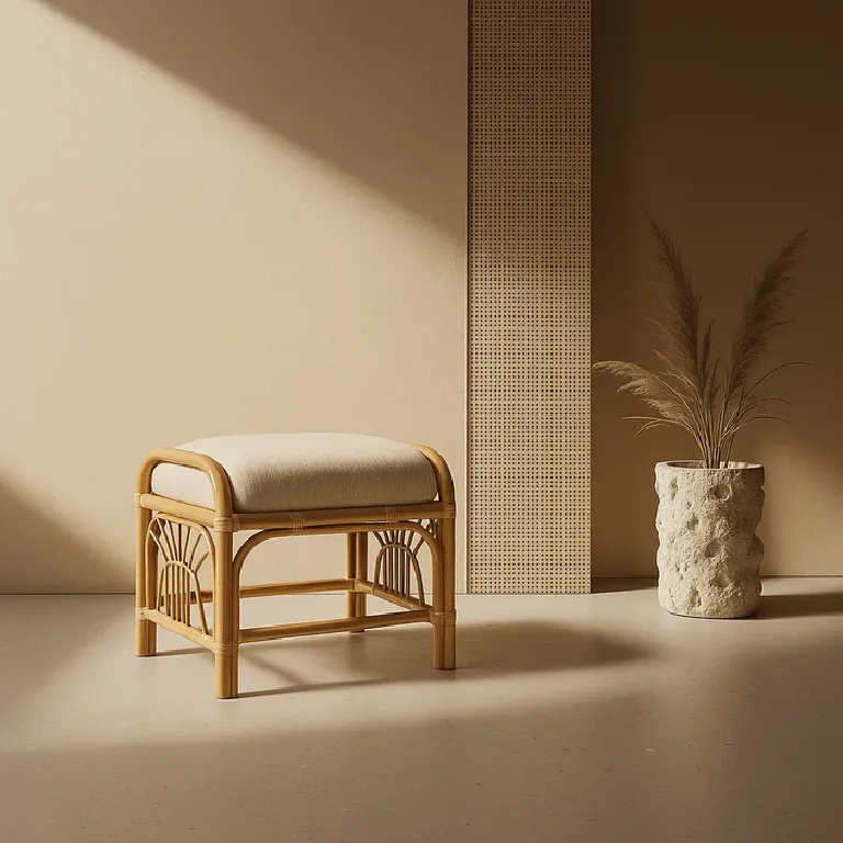 Cane Stool with Tranquil Rattan Design for Indoor Footrest