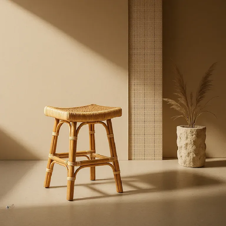 Cane Stool with Willow Weave for Indoor Seating