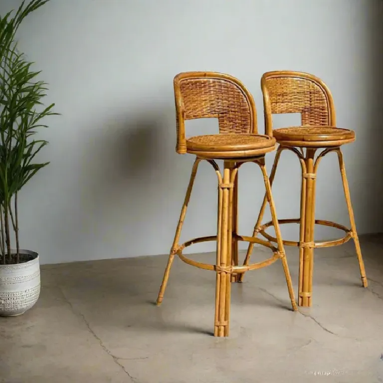 Cane Bar Chair with Coastal Woven Backrest for Interiors