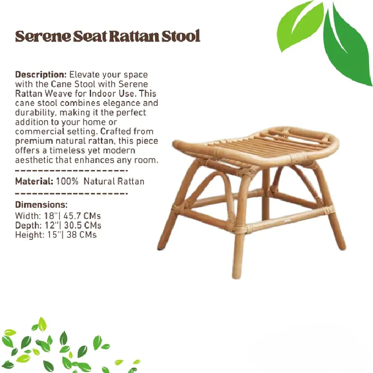 Cane Stool with Serene Rattan Weave for Indoor Use