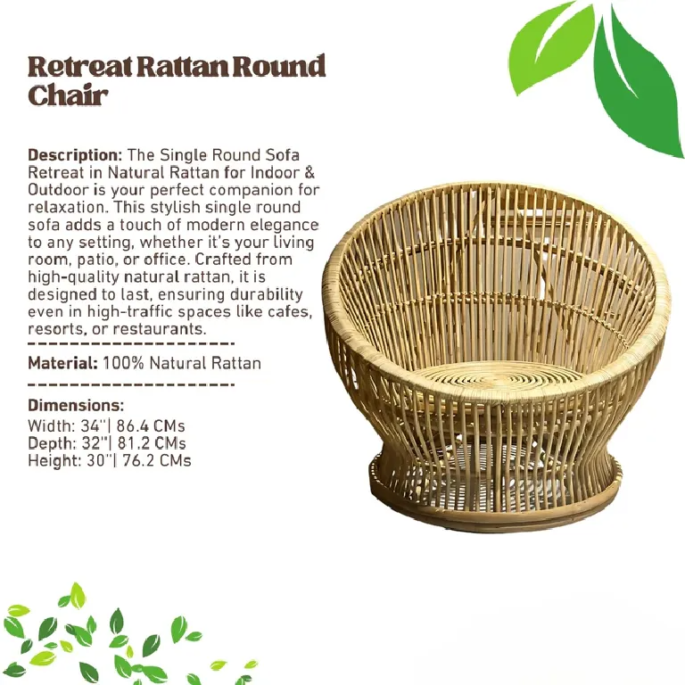 Single Round Sofa Retreat in Natural Rattan for Indoor & Outdoor