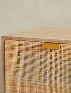 Rattan Webbed Storage Chest Of Drawers with Rich Wood Accents