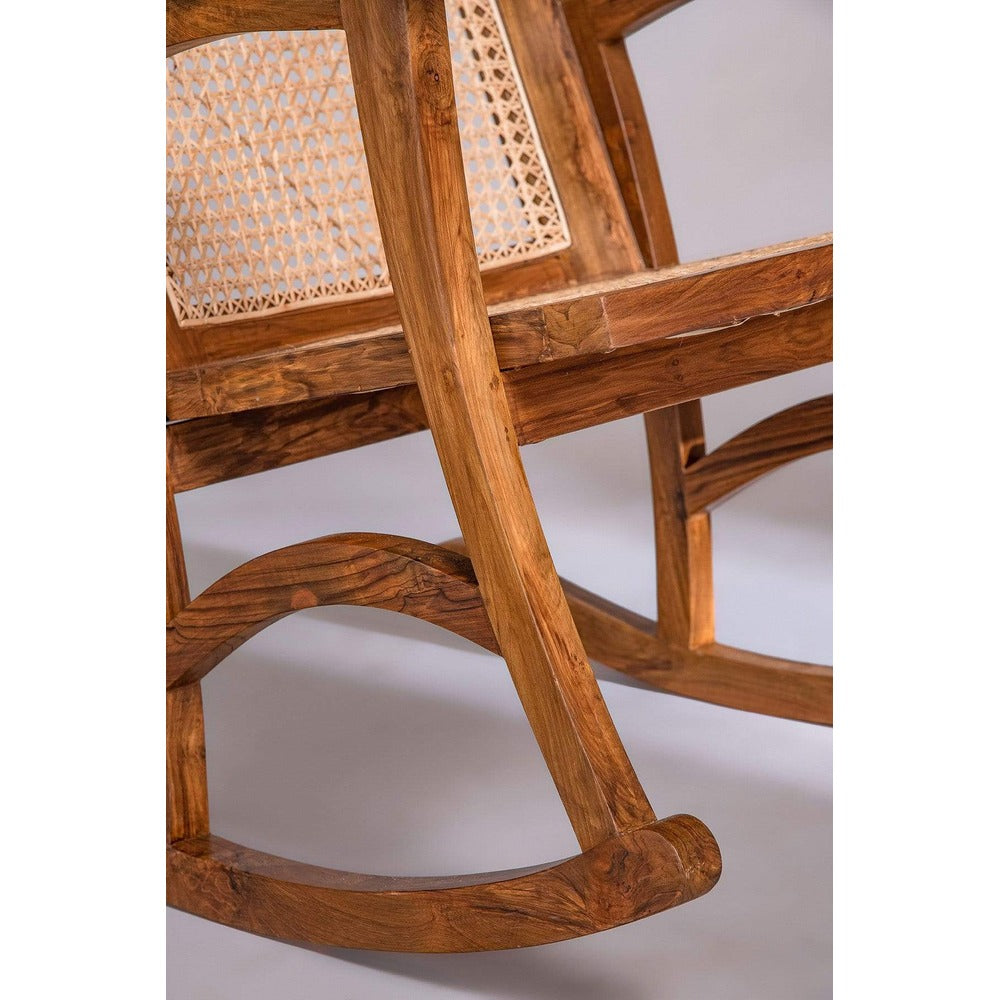 Rocking Teak Wood and Wicker Armchair