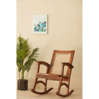 Rocking Teak Wood and Wicker Armchair