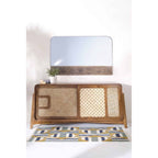 Modern Solid Teak Wood and Wicker Sideboard