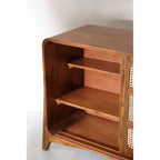 Modern Solid Teak Wood and Wicker Sideboard
