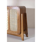 Modern Solid Teak Wood and Wicker Sideboard
