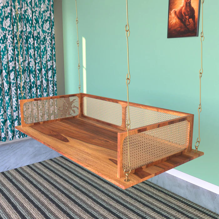 Classic Modern Montage Style Handmade Acacia Wooden Swing