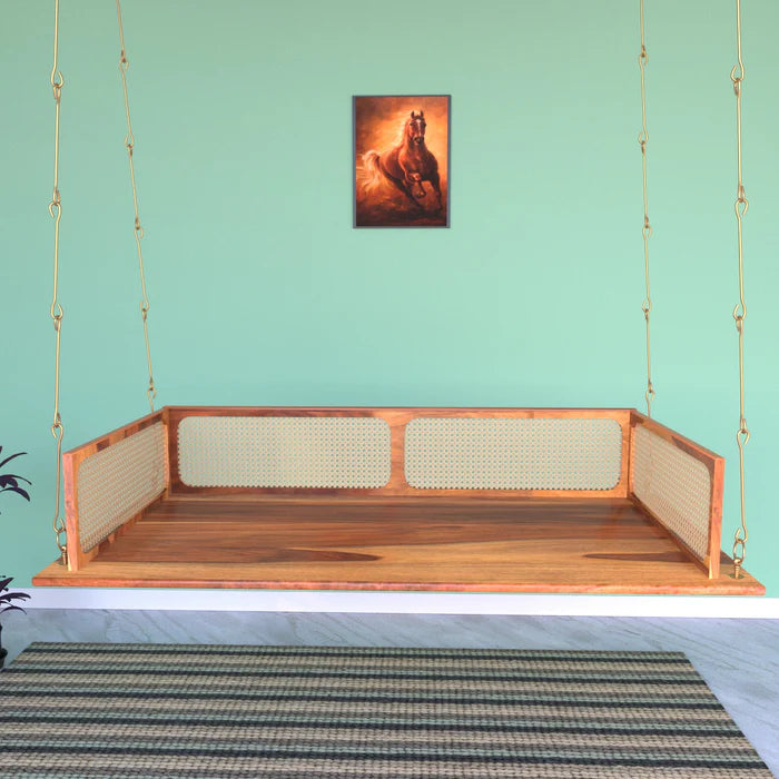 Classic Modern Montage Style Handmade Acacia Wooden Swing