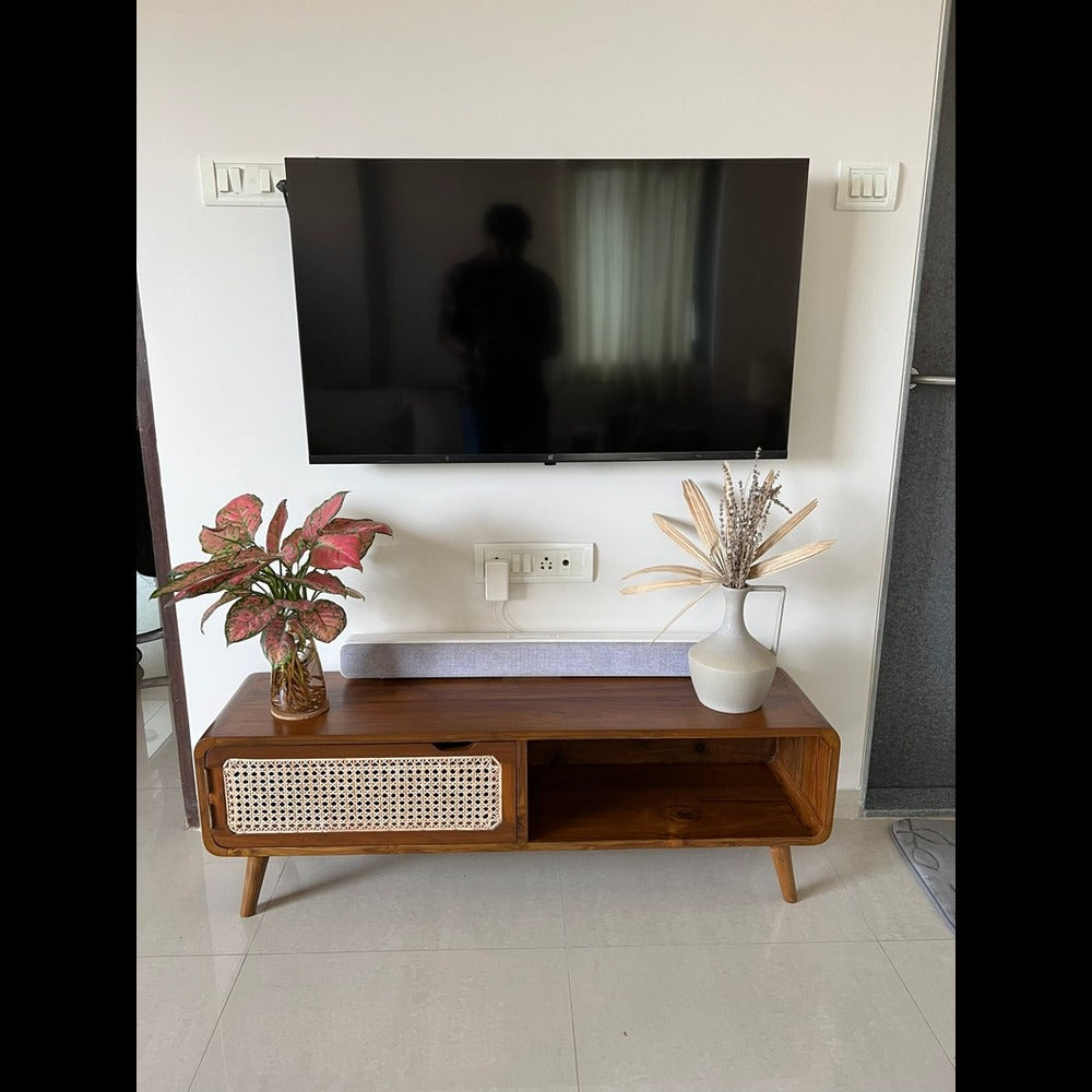 Midcentury Small Solid Teak TV Stand