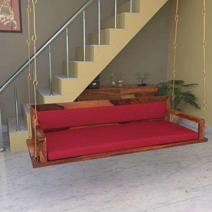 Red Back Upholstered Heritage Style Handmade Wooden Swing