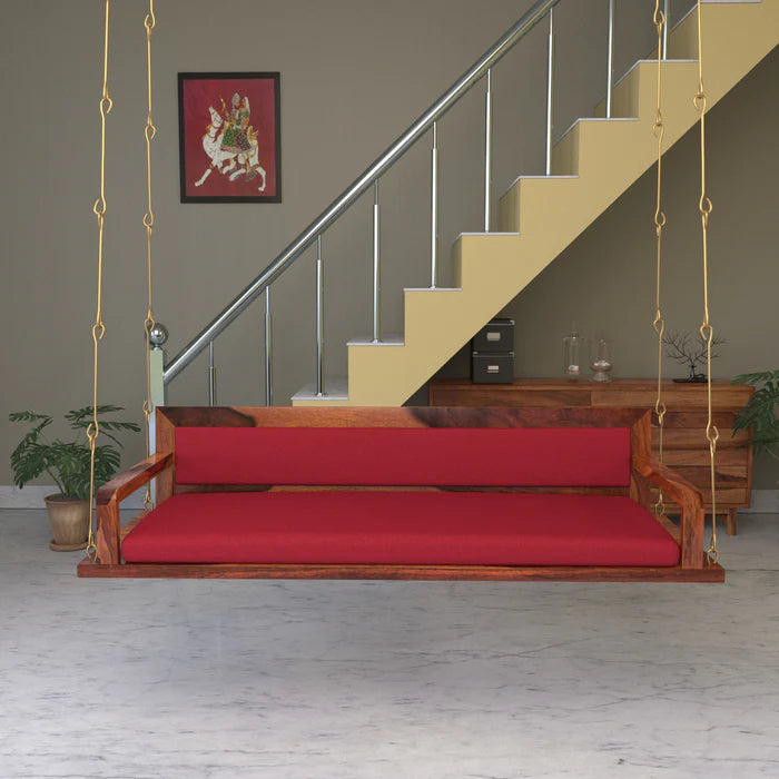 Red Back Upholstered Heritage Style Handmade Wooden Swing