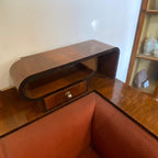 Walnut Italian Sofa with Built-In Bar Cabinet