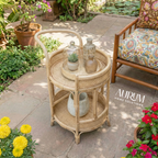 Bar Cart with Rattan Shelves | Roadster Round Design