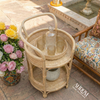 Bar Cart with Rattan Shelves | Roadster Round Design