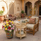 Bar Cart with Rattan Shelves | Roadster Round Design