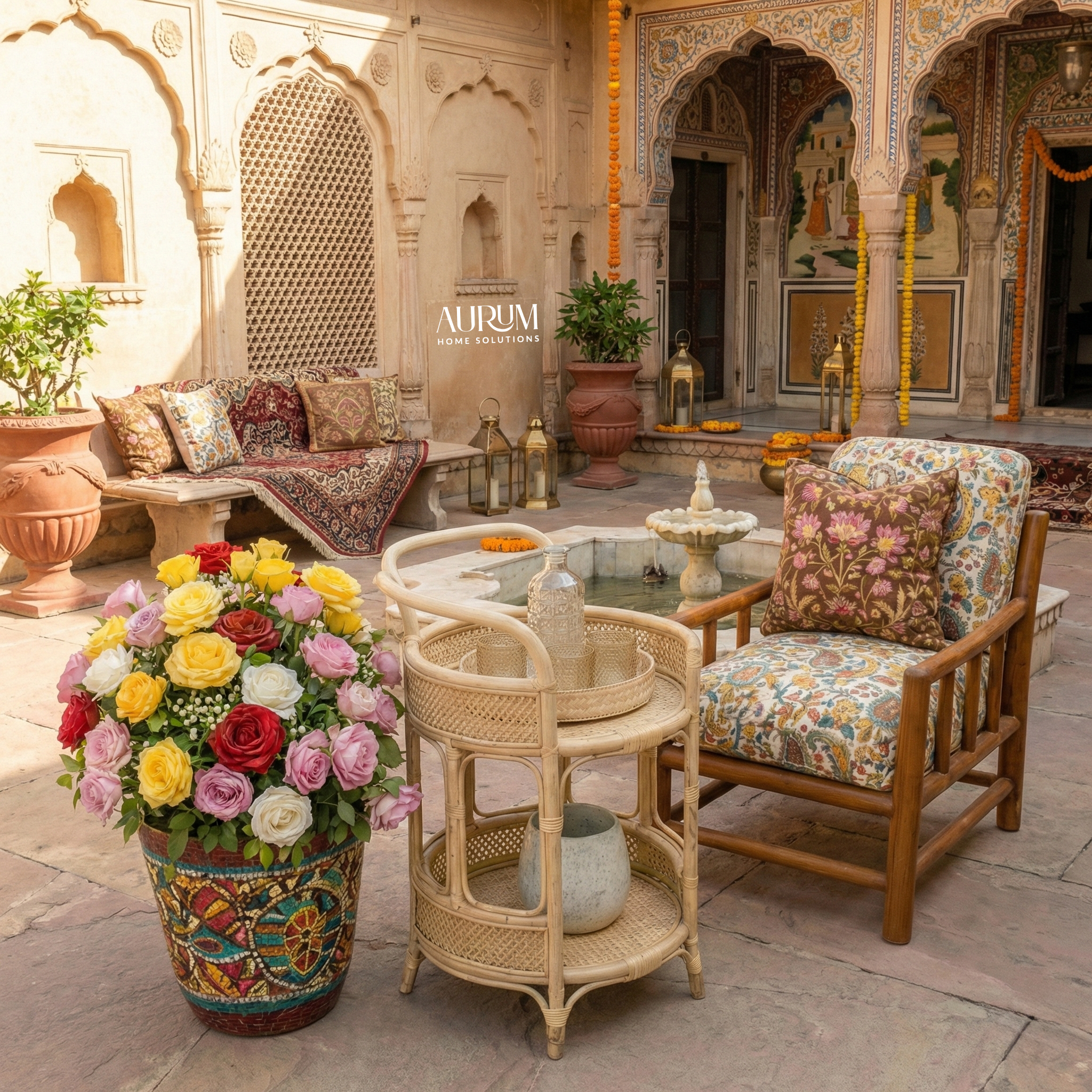 Bar Cart with Rattan Shelves | Roadster Round Design