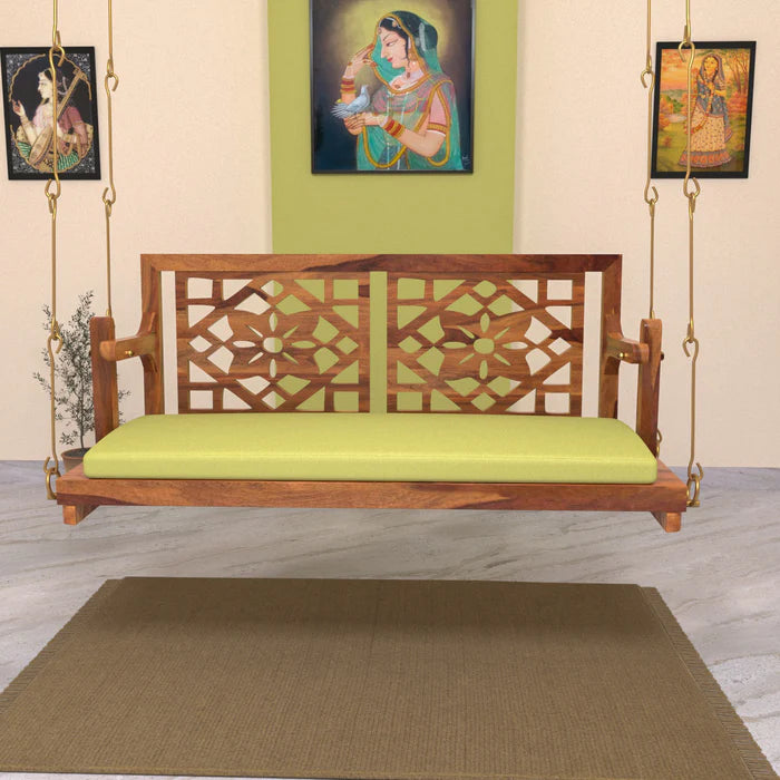 Fusion Flowered Carved Back Sheesham Wood Swing for Home