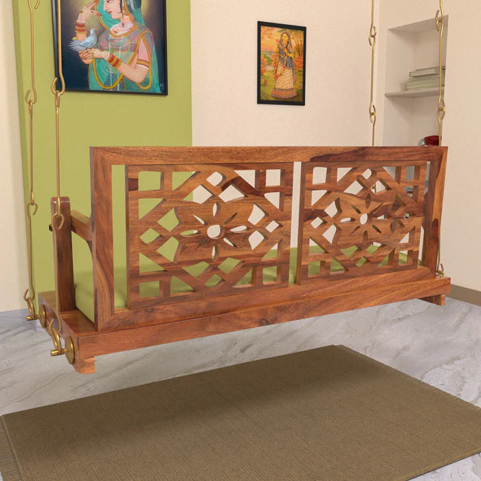 Fusion Flowered Carved Back Sheesham Wood Swing for Home