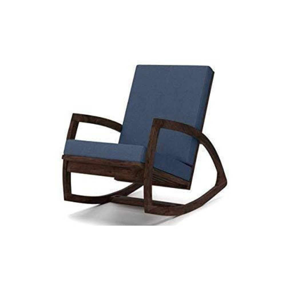 Serene Blue Cushioned Wooden Rocking Chair with Walnut Finish