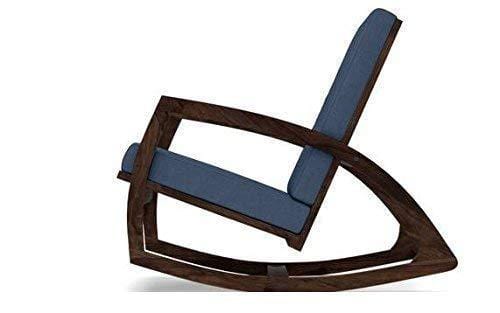 Serene Blue Cushioned Wooden Rocking Chair with Walnut Finish