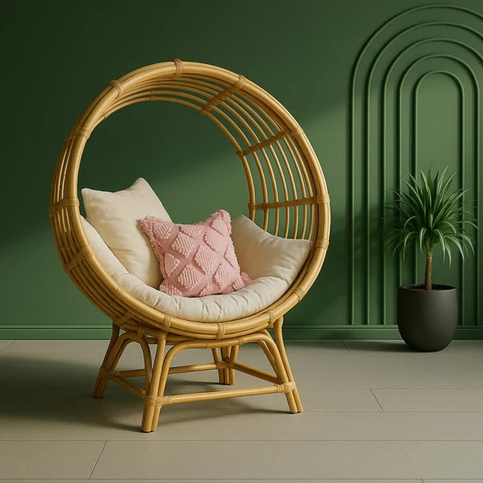 Rattan Chair with Lunar Design for Indoor Lounging